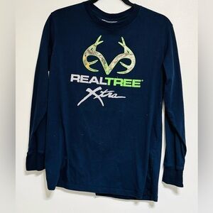 Realtree Shirt Graphic Navy Camo Logo Long Sleeve Tee XL Boys Youth 14/16